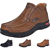 GEEZXWSL Men's Mid-top Outdoor Chukka Boots,Vintage Hand-Stitching Leather Arch Support Non-Slip Slip On Hiking Casual Shoes