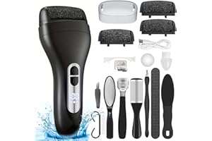 HOXIDA Electric Callus Remover for Feet - with Larger Grinding Head, Portable Pedicure Kit Foot File Callus Remover, Rechargeable Waterproof Foot File for Foot Care Deadskin Remover LCD Display-Black
