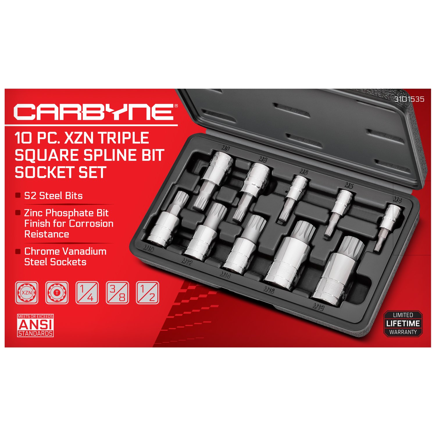 CARBYNE 10 Piece XZN Triple Square Spline Bit Socket Set, S2 Steel Bits Metric 732030918801 eBay