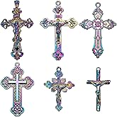 COGCHARGER 12 Pieces Jesus Cross Charms Alloy Rainbow Cross Charm Pendants Easter Cross Charms for Jewelry Necklace Making(6 Styles)
