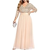 Talisea Womens Plus Size Formal Dresses - V Neck 3/4 Sleeve Sequin Prom Evening Gowns Long Maxi Dress