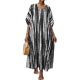 Kaftan Dresses for Women V Neck Caftan Batwing Sleeve Swimsuit Cover Up | JILUVIN Plus Size Beach Swimwear Dress, Loose Fit Maxi Print Moomoo, Casual Mumu Nightgown Mrs Roper Costumes Vocation 2026