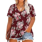 RITERA Women Plus Size Tops Tie Dye V Neck Shirt Floral Camo Summer Short Sleeve Tunic Oversized Ladies Blouse XL-5XL