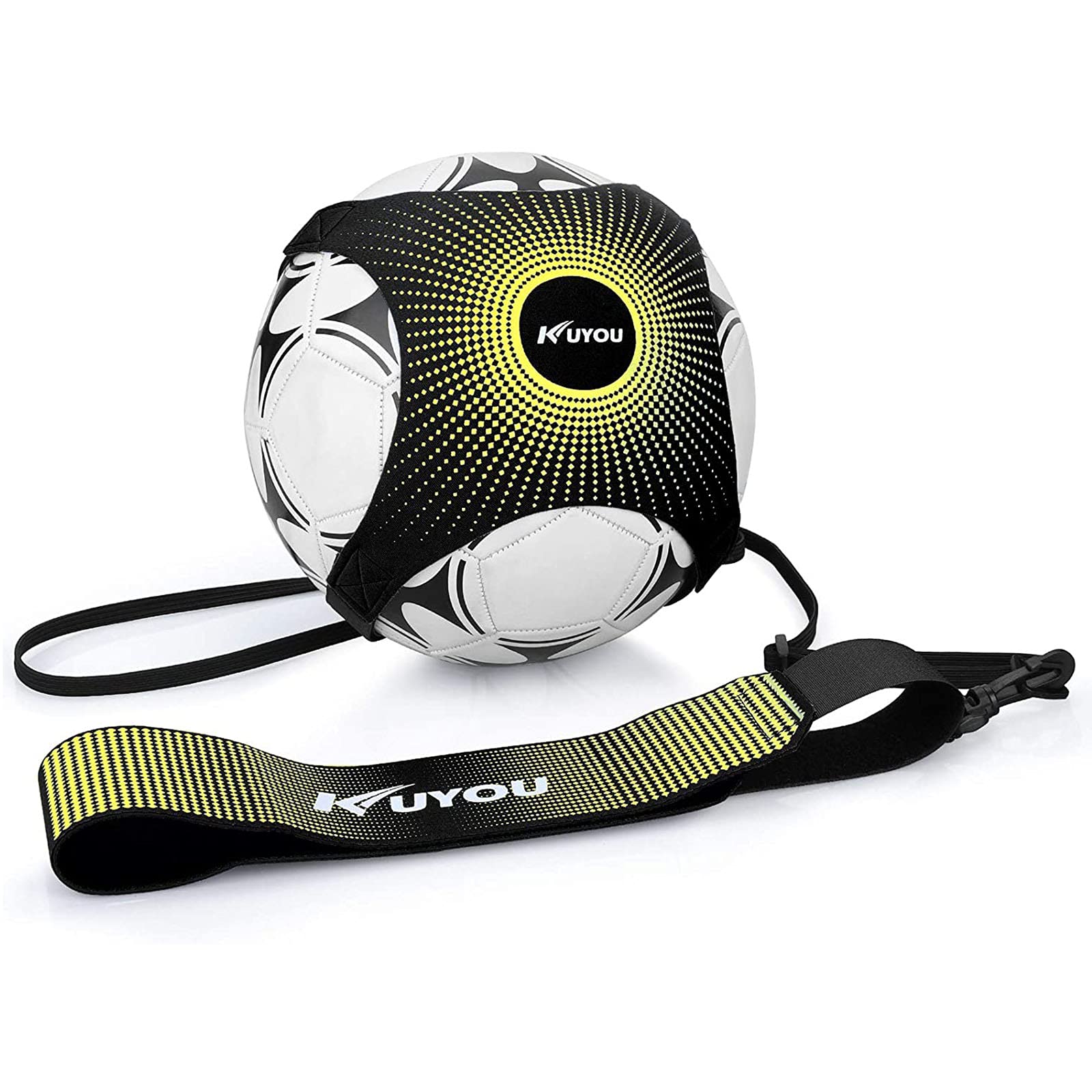 KUYOU Football Kick Trainer, Soccer Training Aid for Kids and Adults Hands Free Solo Practice,Volleyball/Rugby Training Equipment, Universal Fits #3#4#5 Footballs (Light+Yellow A)