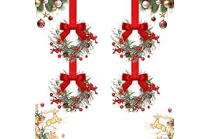 JUDUNA Small Christmas Wreath, 6" Mini Christmas Wreaths for Cabinets, Small Cabinet Mini Wreaths for Xmas Front Door Window Chair Fireplace Table (4 Pc)