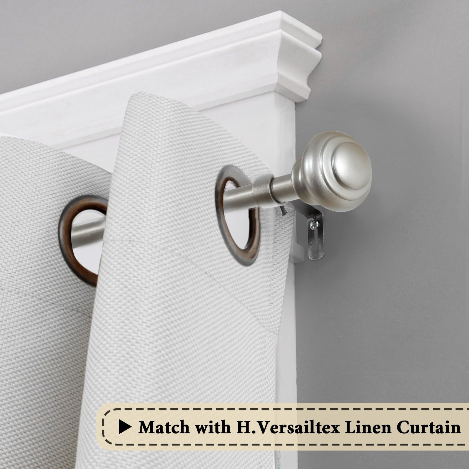 H.VERSAILTEX Elegant Window Treatment Single Curtain Rod Set,3/4 - Inch Diamter,48 - Inch to 84 - Inch, Nickel (Metal Rod and Hardware with Resin Finials): Home & Kitchen