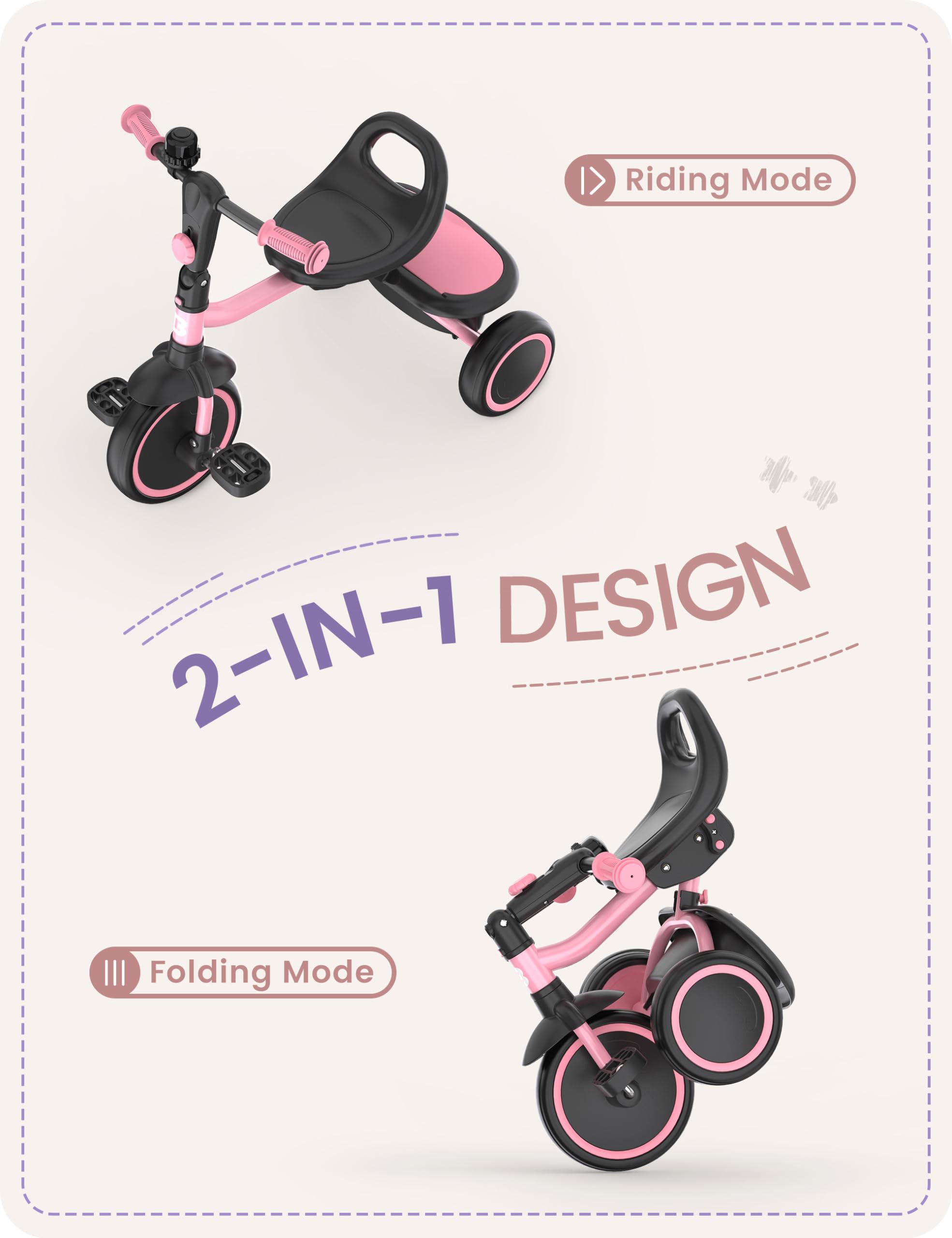 besrey Toddler Tricycle with Bell, Kids Tricycle Age 18 Months to 5 Years, Kids Trike, Toddler Bike for 2-4 Year Olds, Baby Bike, Gifts & Toys for Boys & Girls, Pink