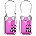 Joyway TSA Approved Luggage Lock, 3 Digit Combination Cable Lock with Alloy Body, Travel Combination Locks for Suitcases, Backpack and Golf Bag (Pink, 2Pack)
