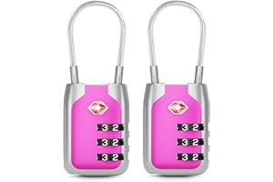 Joyway TSA Approved Luggage Lock, 3 Digit Combination Cable Lock with Alloy Body, Travel Combination Locks for Suitcases, Backpack and Golf Bag (Pink, 2Pack)