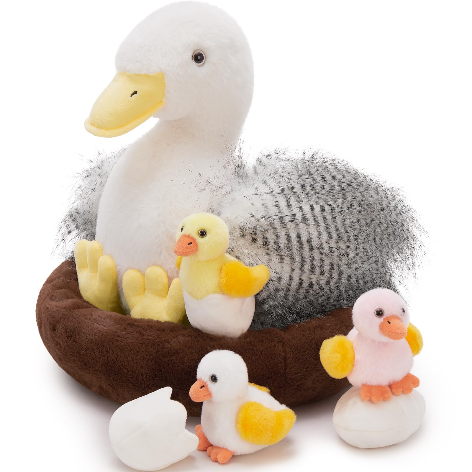 MorisMos Big Duck Teddy Soft Toy, 35cm Mom with Cuddly Ducklings Baby, Giant Fluffly Duck Stuffed Animal Realistic Kawaii Plush Gift for Kids Birthday Deco β image 1