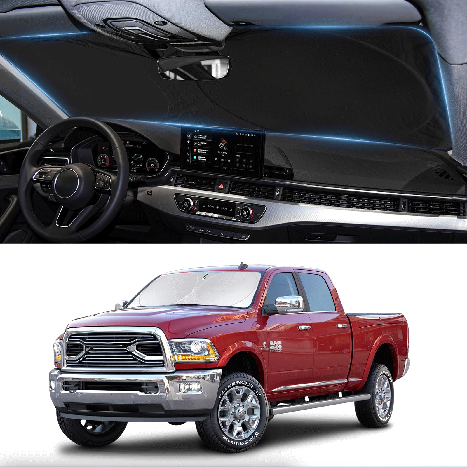 Photo 1 of Sunshade for Ram Sun Shade Fit 2010-2025 2026 Dodge RAM 2500 3500 Truck Accessories Windshield Cover for Ram 2500/3500/4500/5500 Sun Visor Fits 2Dr RegularCab, 4Dr QuadCab, CrewCab, MegaCab