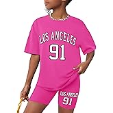 CRISONE Girls Clothes Summer Outfits Graphic Letter Print Tee Shirt + Biker Shorts 2Pcs Clothing Set 7-16T