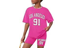 CRISONE Girls Clothes Summer Outfits Graphic Letter Print Tee Shirt + Biker Shorts 2Pcs Clothing Set 7-16T