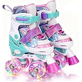 HISULIV Roller Skates for Kids Ages 5 6 8 12 Year Old 4 Size Adjustable Quad Roller Skates for Girls Boys Toddler with Light Up Wheels Best Children Gift for Beginners Indoor Outdoor Sports