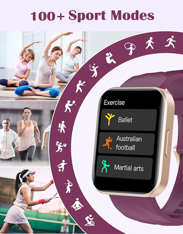 Orologio Smartwatch Donna Chiamata Bluetooth Contapassi con Cardiofrequenzimetro SPO2 Orologio Sportivo con Giochi Monitoraggio Sonno Sfondo Personalizzabile Cronometro Timer Sveglia Viola — foto 2 di 8