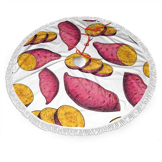 Amazon Com Sweet Potato Drawing Stylish Christmas Tree Skirts Zmagwa With Tassel Lace For Party Christmas Holidays Round Indoor And Outdoor Decoration Mat 48 Inches Xmas Tree Skirts Home Kitchen