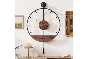 Large Minimalist Modern Pendulum Wall Clocks Oversized,30.7×20 Inch Big Metal Silent Farmhouse Walnut Dial Pointers Wall Cloc