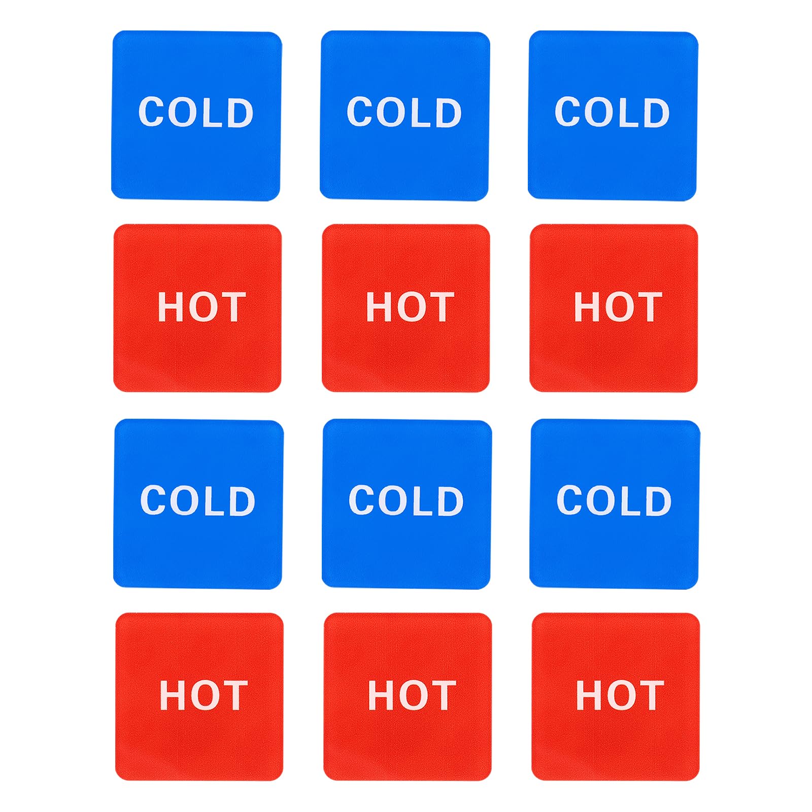 PATIKIL Self Stick Hot/Cold Water Label, 6 Pairs/12 Pack Acrylic Square Shape Sticker Signs for Faucets Sinks, Red/Blue