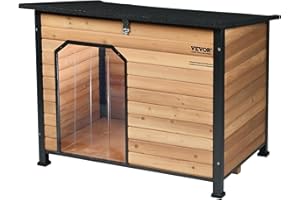 VEVOR Outdoor Dog House, Waterproof Insulated Dog House with Elevated Floor, Anti-Bite Wood Dog House Outdoor Iron Frame, Ope