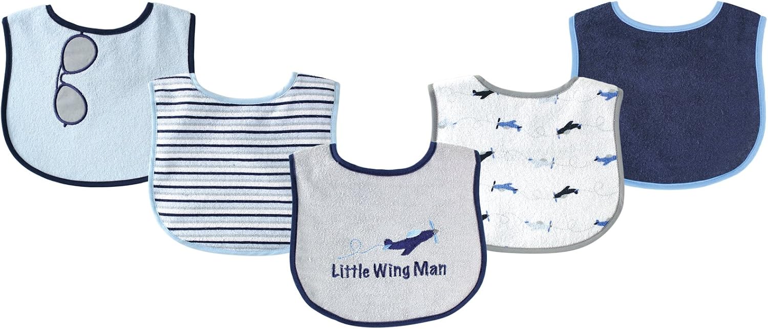 Luvable Friends 5 Piece Fun Boy's Drooler Bibs, Airplane