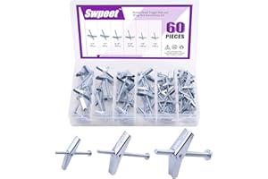 Swpeet Assorted 60 Pcs Toggle Bolt and Wing Nut Kit for Hanging Heavy Items on Drywall - 1/8 Inch, 3/16Inch, 1/4Inch