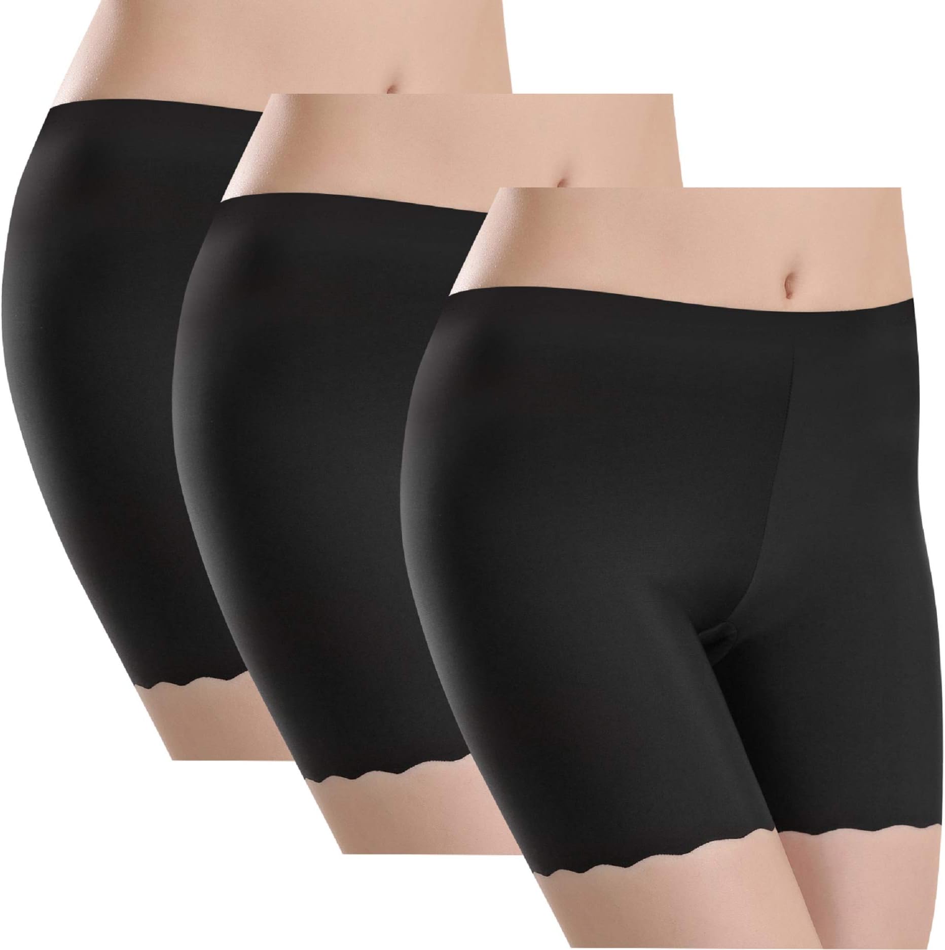 UMIPUBO 3 Pack Women's Shorts Anti Chafing Underwear Seamless Slipshort Safety Pants Ice Silk Invisible Leggings Stretchy Under Dresses Boxer Briefs