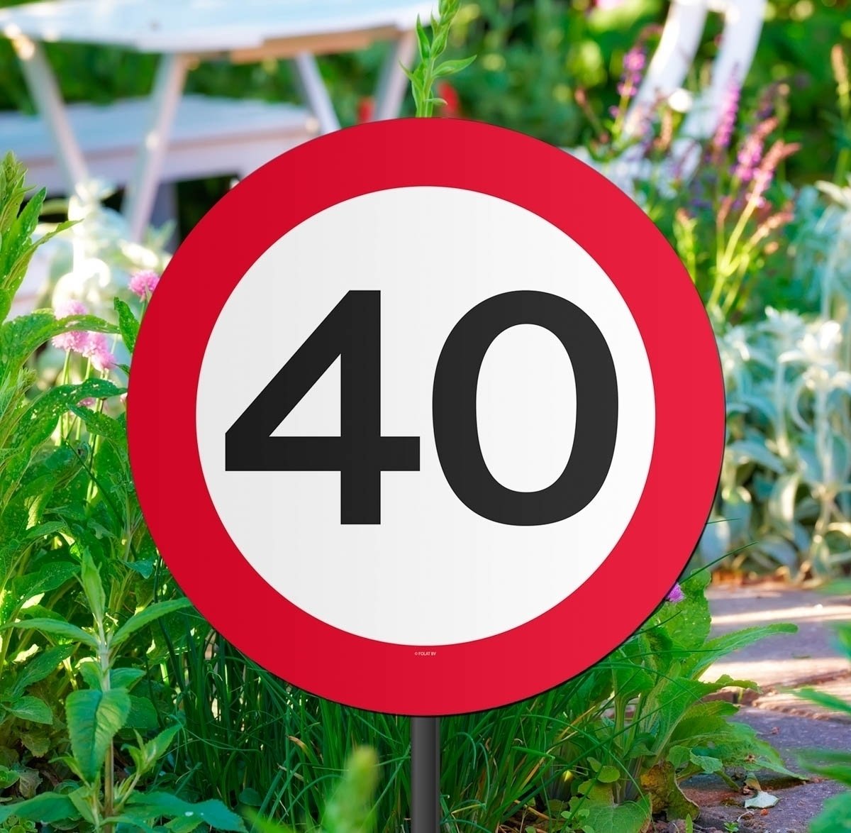 Traffic Sign 40th Party Garden sign, 44cm x 26cm x 1cm. Coated Card with Plastic Stick
