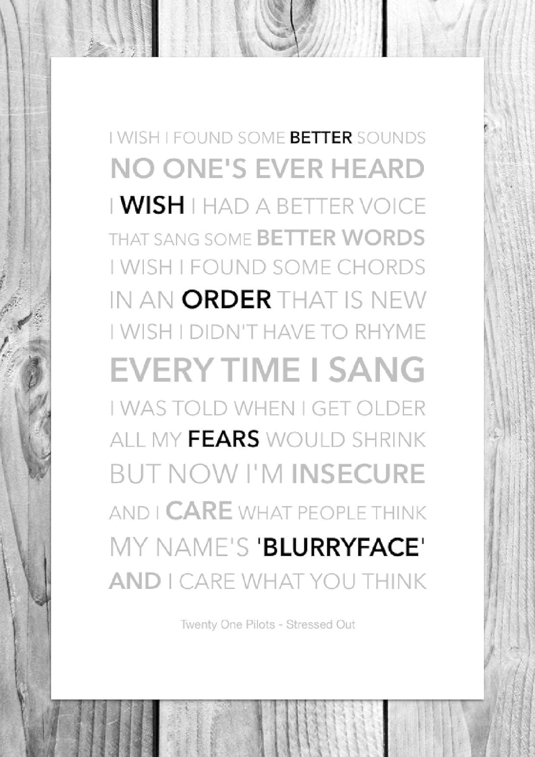 Twenty One Pilots Stressed Out Funky Lyric Art Print A4 Size