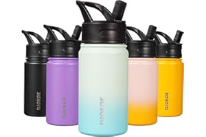 BJPKPK Water Bottle with Straw Lid, 15oz Insulated Water Bottle, Stainless Steel Metal Water Bottles, Reusable Leak Proof BPA Free Thermos, Flask, Cups, Mint