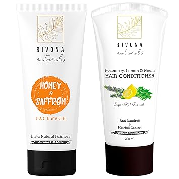 Rivona Naturals Combo Pack of Best Hair Conditioner Enriched With Argan Oil, Rosemary, Lemon & Neem - 200 ML | Fairness Face Wash Cleanser for Men and Women - Natural Skin Whitening and Brightening -55 ML