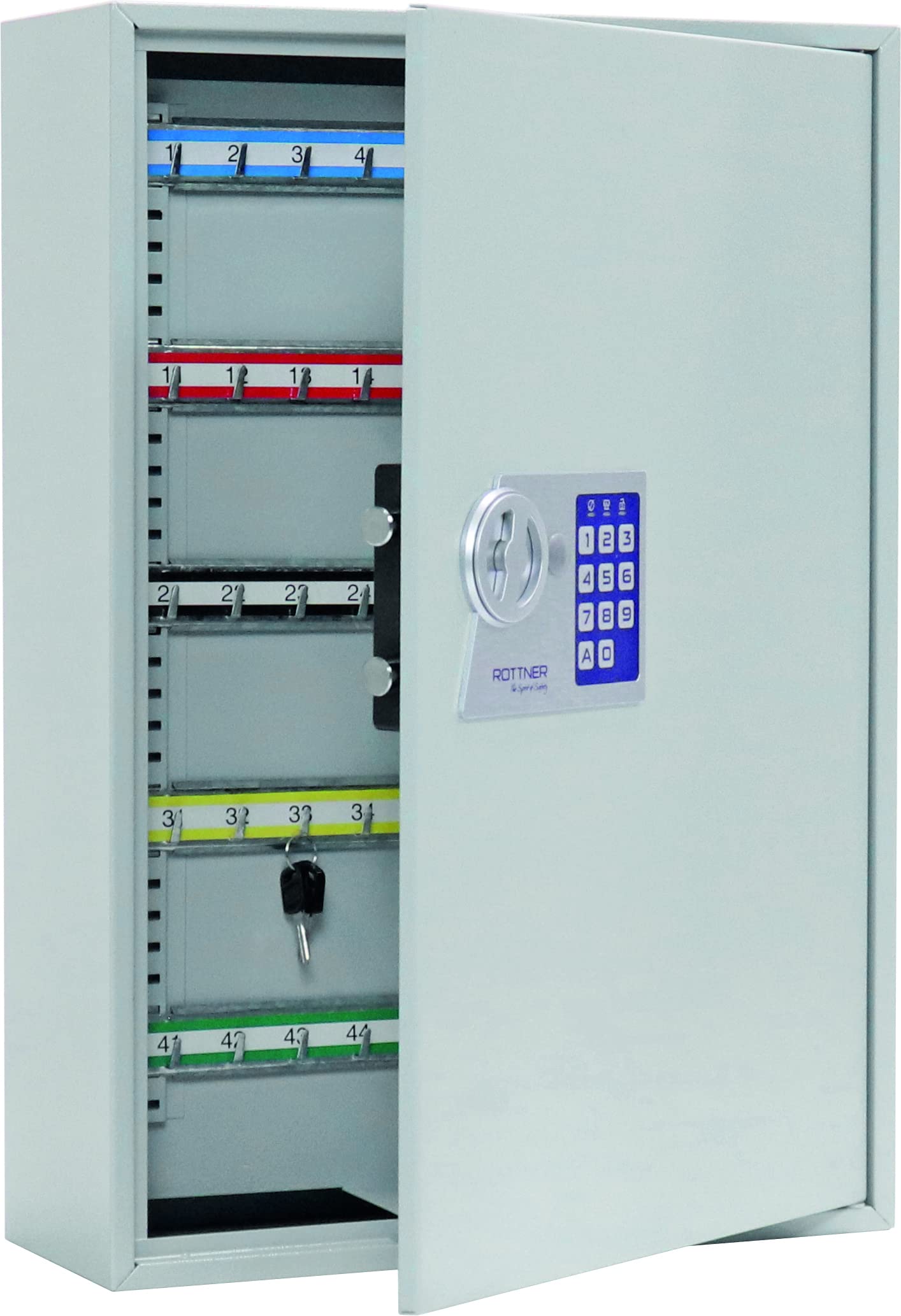 Rottner Key Cabinet S 150 Electronic Lock Mechanical Emergency Opening Key Register Adjustable Hook Strip 150 Key Tags Free incl. Mounting Material