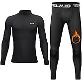 TELALEO Boys' Girls' Long Sleeve Compression Shirts Thermal Fleece Lined Kids Athletic Sports Tops Leggings Baselayer Set