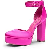 DREAM PAIRS Women's Platform High Chunky Heels Closed Toe Block Ankle Strap Dress Buckle Round Toe Wedding Party Comfortable Pumps Shoes