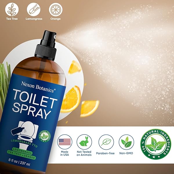 LEMONGRASS TEA TREE TOILET SPRAY 8 FL OZ – BATHROOM ODOR ELIMINATOR AND AIR FRESHENER SPRAY WITH LEMONGRASS, TEA TREE, AND ORANGE – TRAVEL SIZE – NEXON BOTANICS