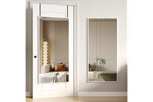 Vlsrka Over The Door Full Length Mirror, Full Body Wall Mirror, Hanging Mirror for Door, Back of Door Mirror, Horizontal/Vertical Wall Mounted Full Size Mirror for Bedroom, 47"x22" - White