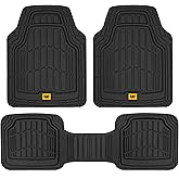 Cat® ToughRide™ Heavy-Duty 3 Piece Rubber All Season Floor Mats for Car Truck Van SUV, Black - Premium Trim to Fit Cars Floor Mat, All Weather Deep Dish Automotive Floor Mats, Total Dirt Protection