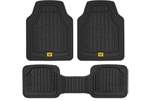 Cat® ToughRide™ Heavy-Duty 3 Piece Rubber All Season Floor Mats for Car Truck Van SUV, Black - Premium Trim to Fit Cars Floor Mat, All Weather Deep Dish Automotive Floor Mats, Total Dirt Protection