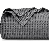PHF 100% Cotton Waffle Weave Blanket King Size for Bed,Snag Proof Lightweight Breathable Moisture-Wicking Throw for Couch,Great for Layering in Cold Weather,Machine Washable,Home Decor Gift-Charcoal
