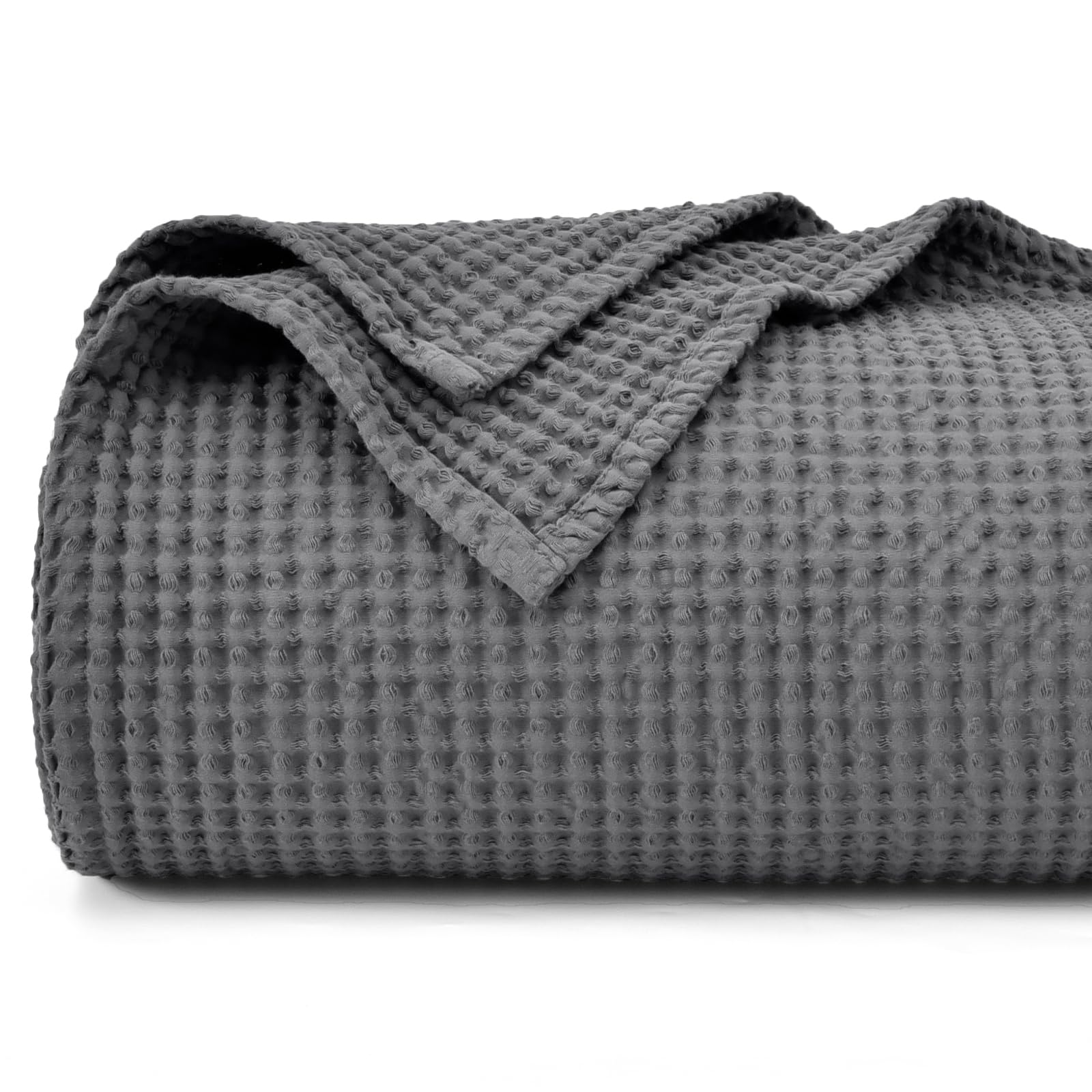 PHF 100% Cotton Waffle Weave Blanket SuperKing Size 230 x 270cm, Pre-Washed Lightweight Breathable Throw Blanket, Oeko-TEX Certified for Bed Sofa, Home Decor, Charcoal Grey