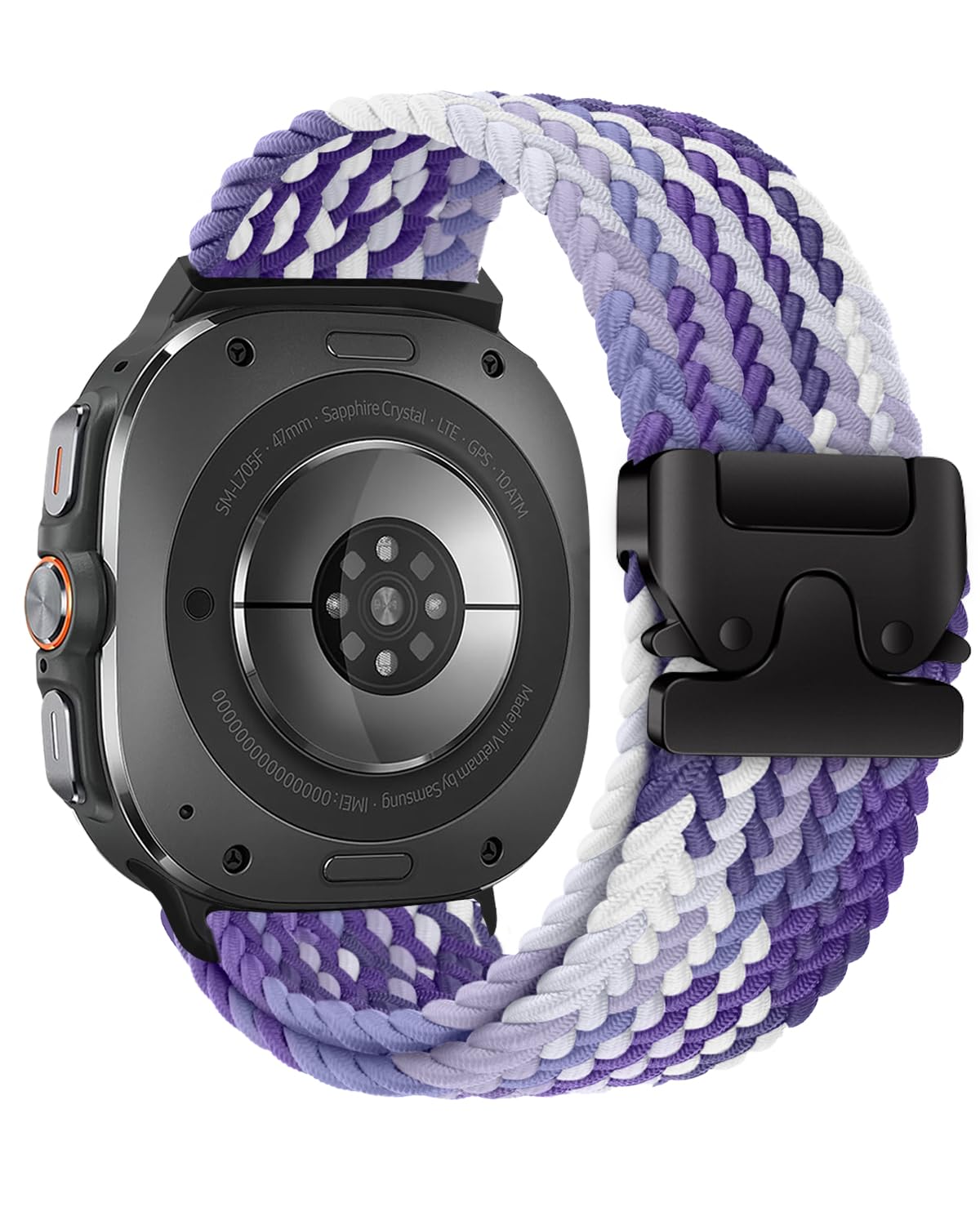 BandRain Compatible with Samsung Galaxy Watch Ultra Bands 47mm, Upgrade Parachute-style Buckle, Stretchy Braided Sport Strap for Galaxy Watch 7 Ultra Band 2024 Men Women (Grape Purple)