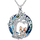 TOUPOP Tree of Life Dog Necklace 925 Sterling Silver Crystal Pet Jewelry Dog Lovers Gifts for Women