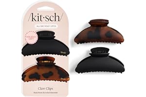 Kitsch Medium Hair Clips for Women, Strong Hold, Recycled Plastic Claw Clips for Thick Hair | Great for Updo, Half Up Hairstyle | Ideal Gifts for Women - 2pcs, Black and Tort