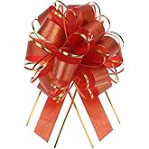 MECCANIXITY 20pcs 8 Inch Large Pull Bow Gift Wrapping Bows Ribbon Organza Red for Wedding Baskets Presents Christmas Valentine's Day Party