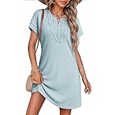 Dokotoo Swimsuit Coverup for Women Waffle Knit V Neck Short Sleeve Beach Coverup Casual Mini Dress