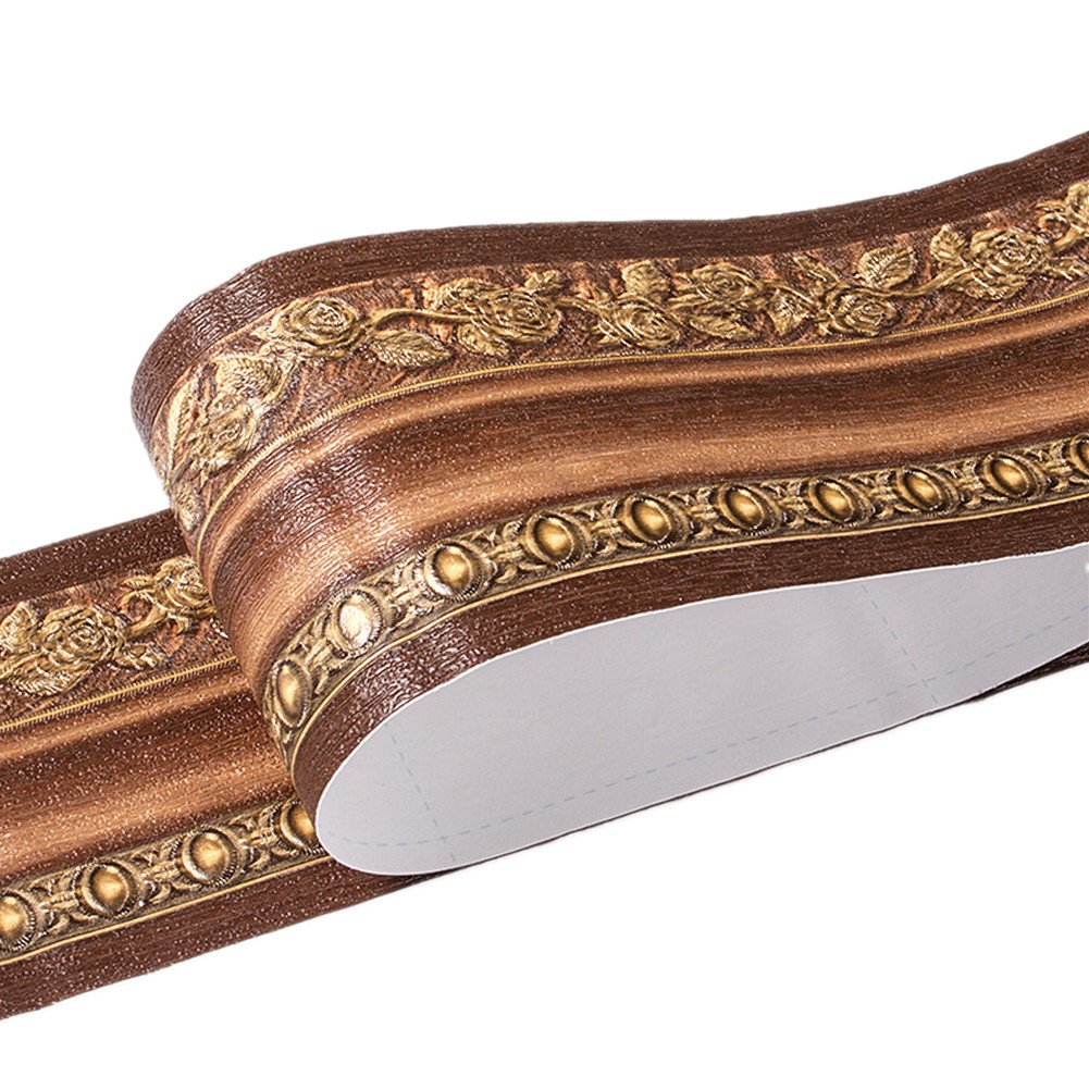 WDragon Floral Pattern Molding Peel Stick Wall Border for Home Decor Bathroom Kitchen,4 inch by 16.4 feet (Brown)