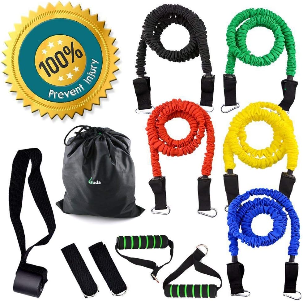 lqgpsx Exercise Bands Resistance Set 11 Pieces, Workout Bands with Door Anchor, Leg Ankle Strap, Handle, Carry Bag, Fitness Bands for Physical Therapy and Resistance Training