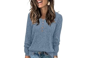 DB MOON Womens Lightweight Sweaters Long Sleeve Henley Shirt Fall Casual Crewneck Tunic Tops