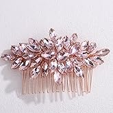 Lenjicons Sparkling Rhinestone Hair Comb Teardrop Rhinestone Wedding Headpiece Handmade Crystal Hair Side Comb Bridal Hair Accessory for Women (pink)