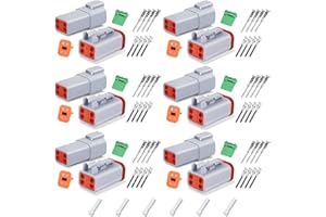 DEUTUSACC Deutsch DT Grey 4 Pin Connectors 6 Sets, Waterproof Electrical Wire Connector with Stamped Contacts and Seal Plug for Truck, Off-Road Vehicles, Construction, Agriculture, Marine, Motorcycle Wiring