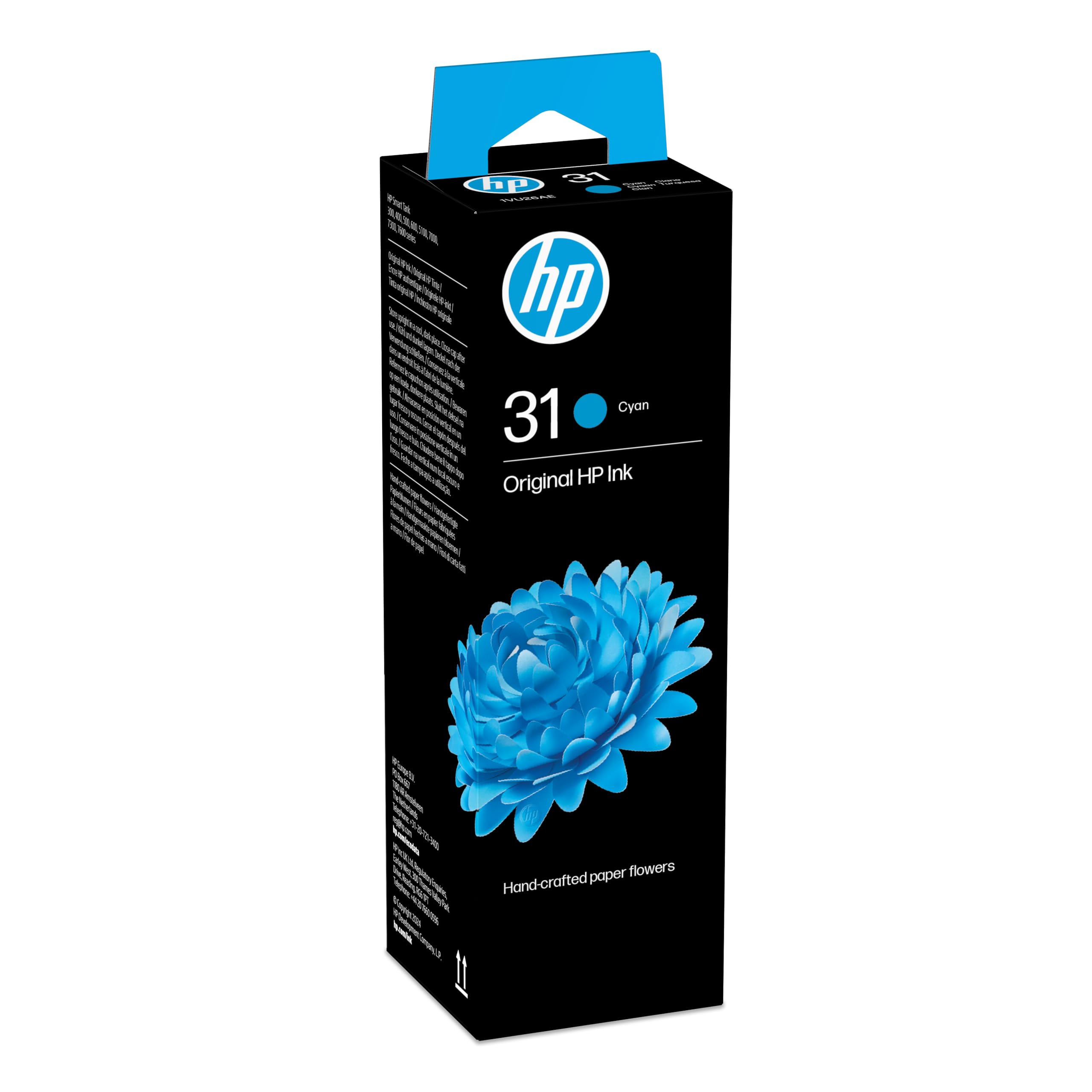 HP Original 31-70ml Ink Bottle, Cyan, Single Pack, 8000 Print Pages or Up To 3 Years of yield Smart Tank Printers